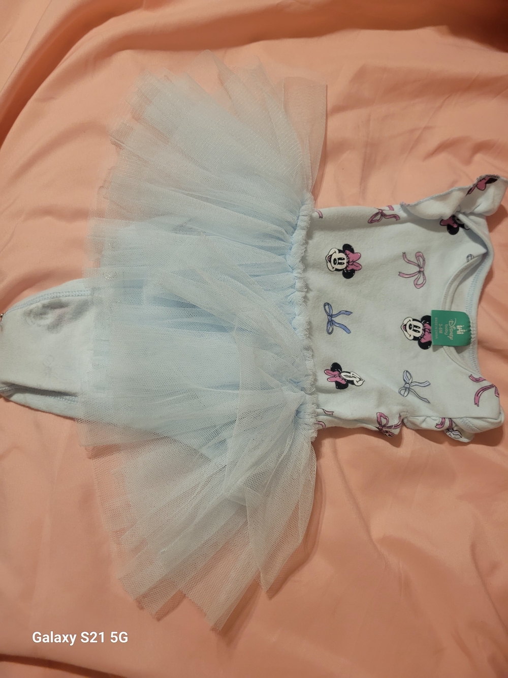 Disney Minnie Mouse Baby Girls' Mesh Ruffle Tutu Bodysuit in baby blue 3-6